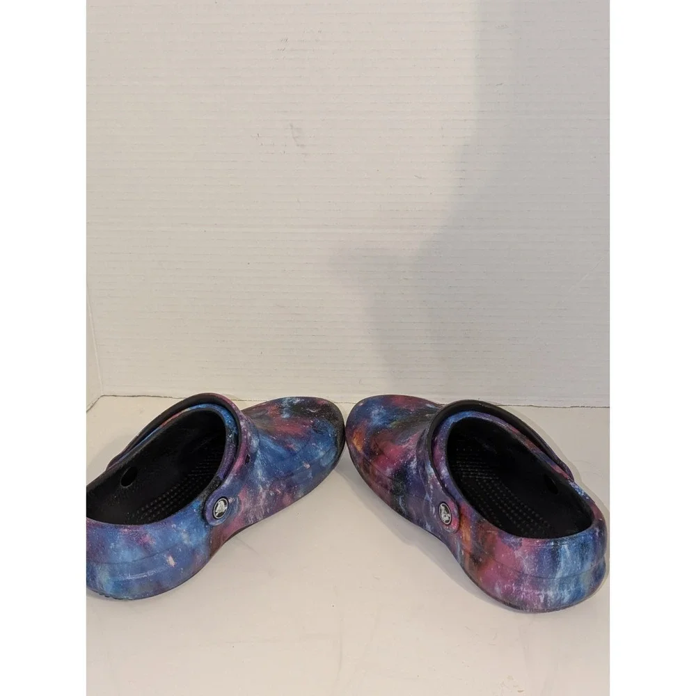 Crocs Bistro Graphic Work Clog Mens 12 Slip Resistant Shoes Black Galaxy Slip On